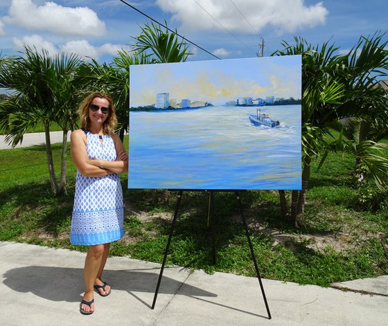 Tropical Sunset. Florida Gulf Coast Boat Ocean Painting