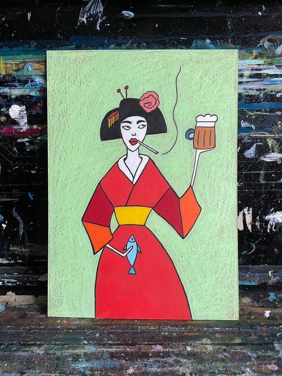 Geisha with beer