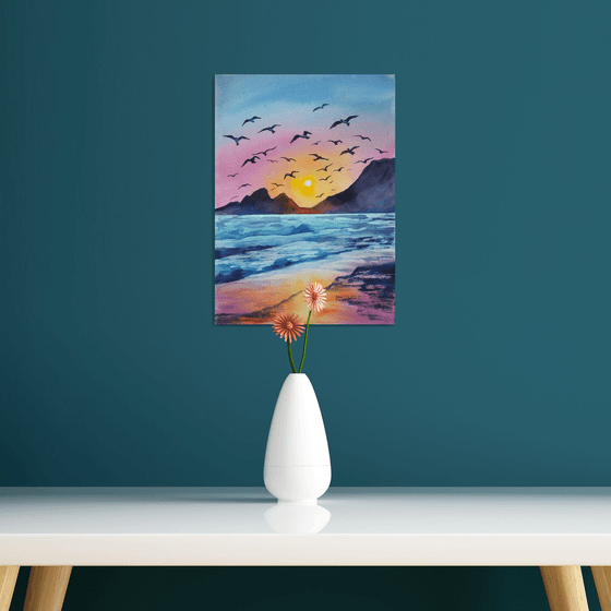 Birds on sunset