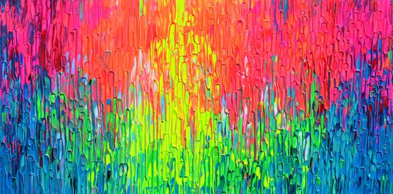 Rainbow Rain - Large Textured Abstract