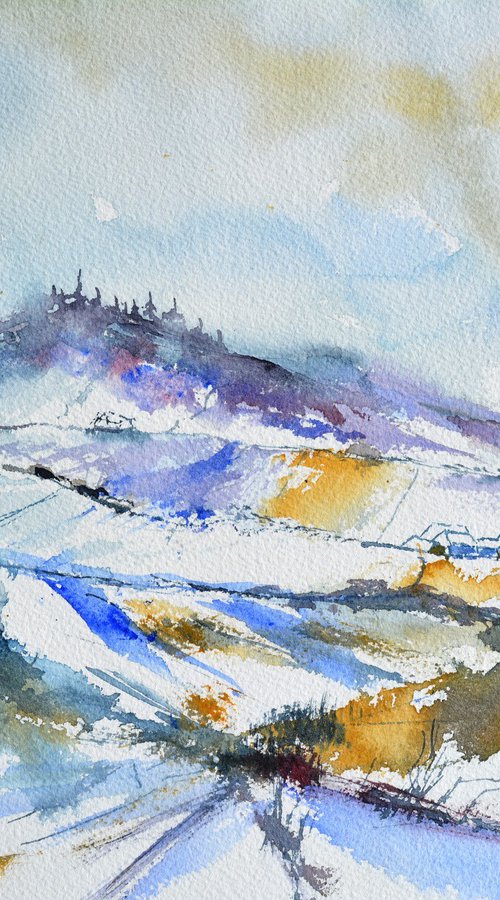 winter hills -watercolor by Pol Henry Ledent