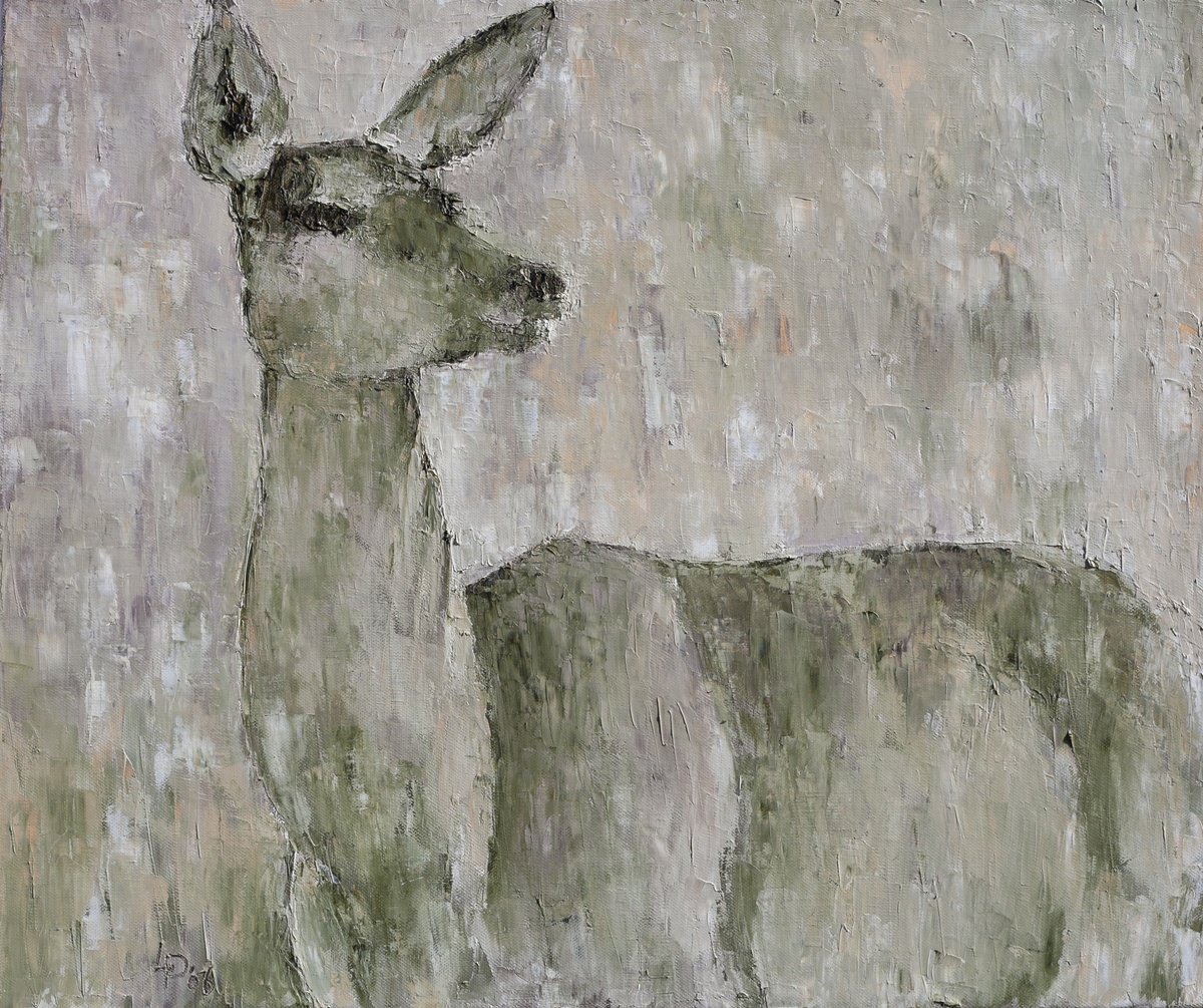 Impressionistic Animal Oil Painting By Liudmila Pisliakova, 24 X 20", Roe Deer, Original Artwork