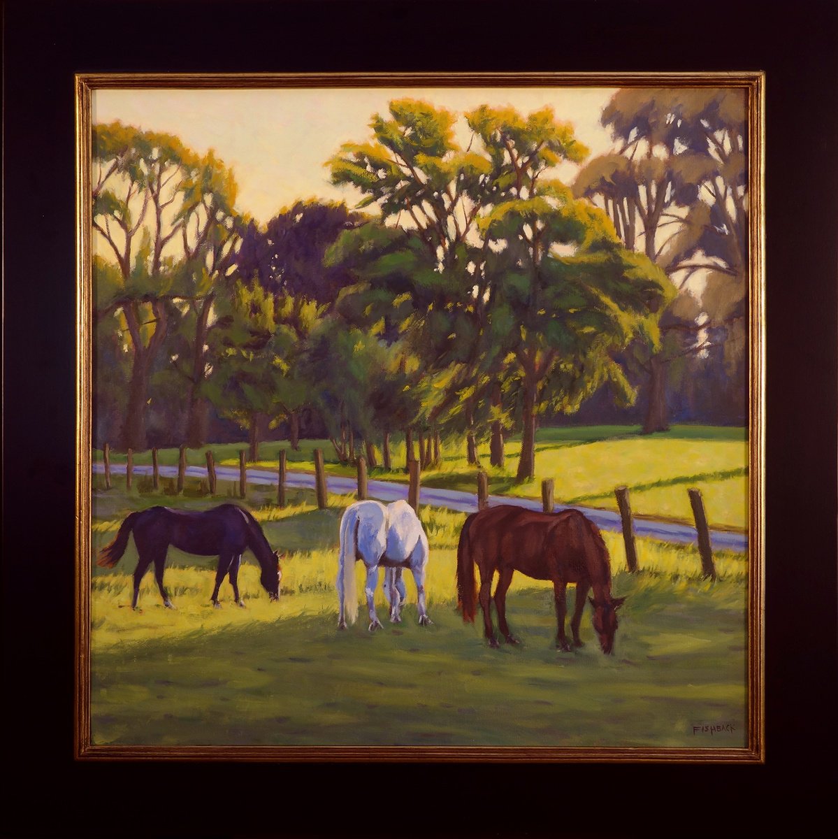 Impressionistic Landscape Oil Painting By Daniel Brian Fishback, 31 X 31, Horses Grazing, Original Artwork