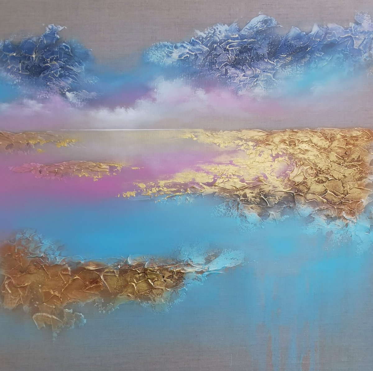 Abstract Landscape Painting By Vera Hoi, 31 X 31", "Out Of Time", Original Artwork