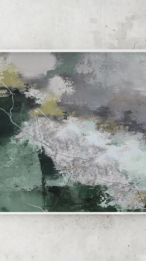 "Greenland 5" Green blue gray abstract art by Yana Sagan
