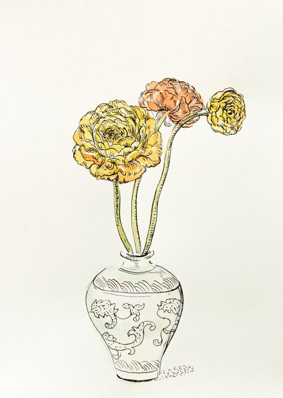 Ranunculus in Chinese vase