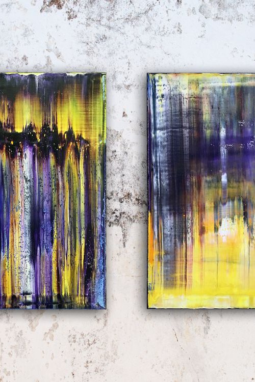 "Perfect For Each Other" - FREE USA SHIPPING - Original PMS Abstract Diptych Oil Paintings On Canvas - 32" x 20" by Preston M. Smith (PMS)