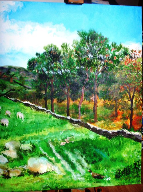 over the moors with pine trees by Sandra Fisher