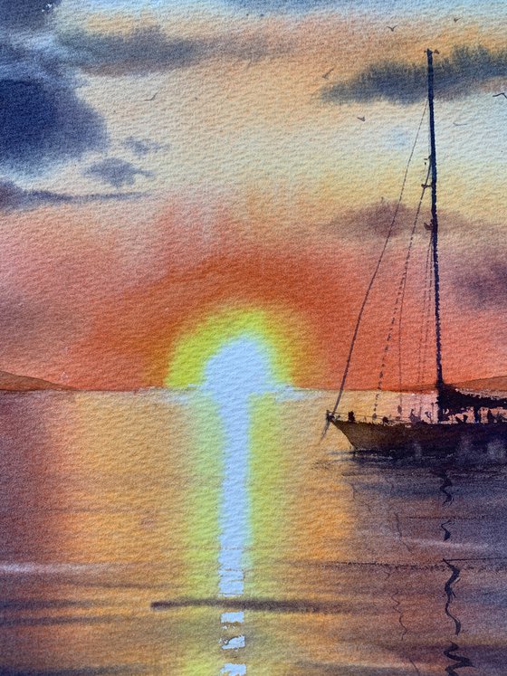 Sailing yacht and fire sunset #3