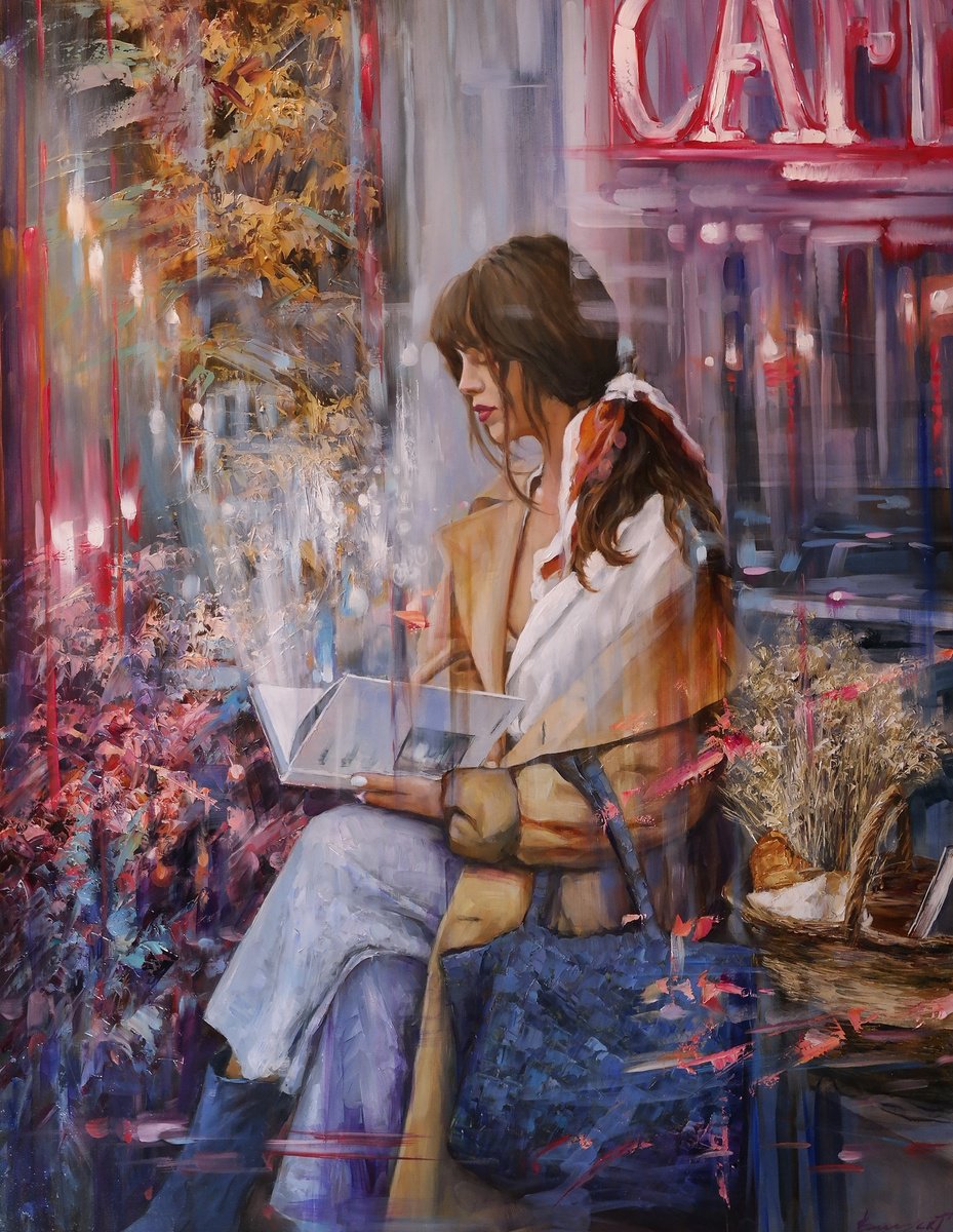 Impressionistic Portrait Oil Painting By Gennady Vylusk, 28 X 35, Quiet Evening, Original Artwork