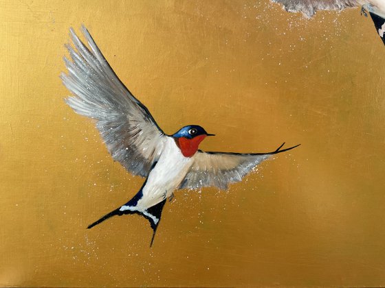 Two Swallows on Gold