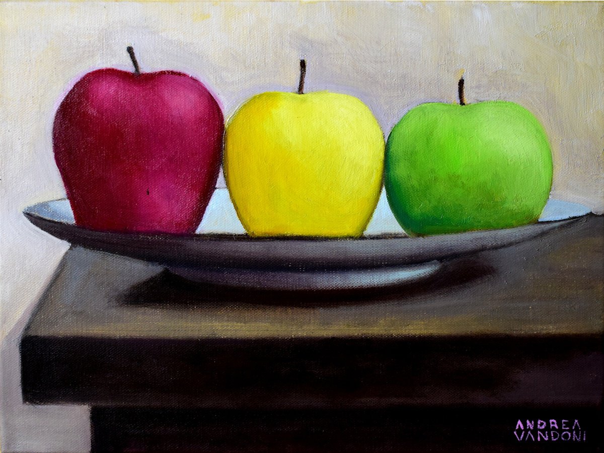 Impressionistic Still Life Oil Painting By Andrea Vandoni, 16 X 12, The Trio, Original Artwork