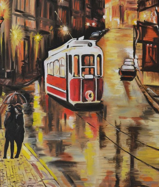 Evening tram in Prague