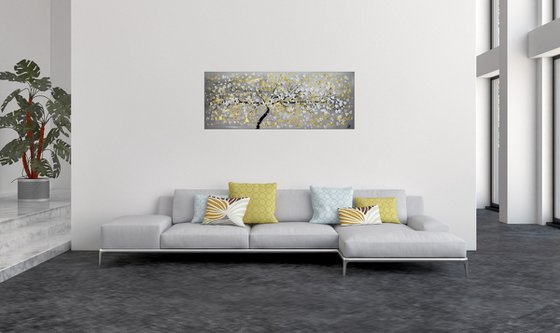 Golden Day II -  acrylic abstract painting cherry blossoms nature painting framed canvas wall art