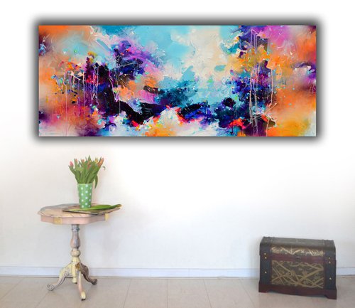 Fresh Moods 88 - 150x60 cm Large Abstract Pallet Knife Colourful Painting by Soos Roxana Gabriela