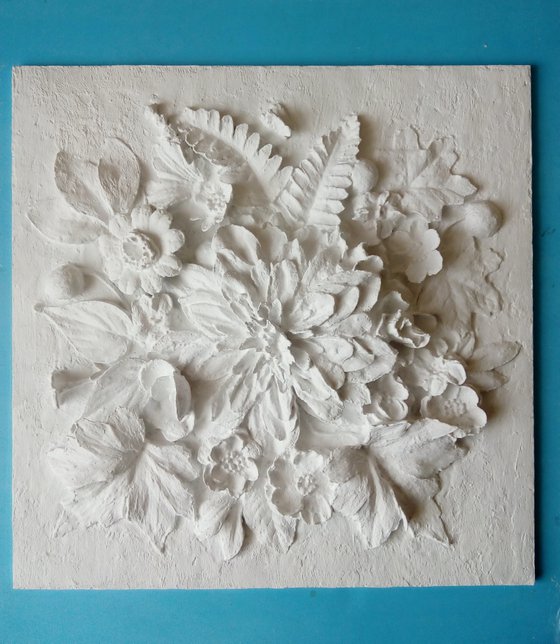 sculptural wall art "Composition with a large flower"