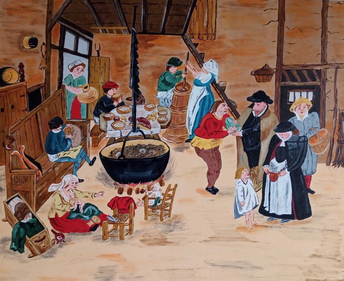 Naive Portrait Acrylic Painting By Corinne Hamer, 22 X 18, The Farm Visit, Original Artwork