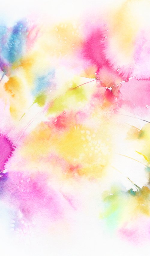 Abstract rainbow flowers, watercolor floral painting, art for bedroom by Olga Grigo