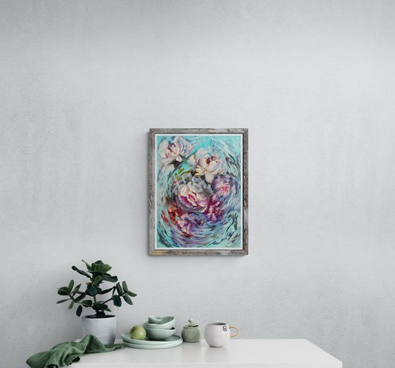 Flower swirl. Abstract painting with flowers