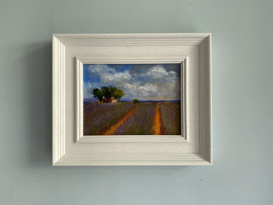 Original oil Impressionist Tuscany countryside lavender landscape.