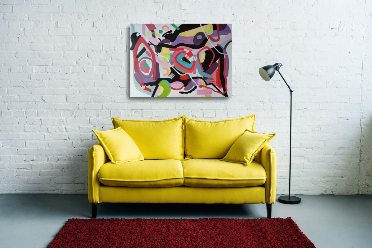 Organic Abstract Oil Painting By Chrissy Guest, 22 X 30, I Was Thinking About Kandinsky, Original Artwork