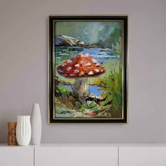 Fly agaric.Mushrooms landscape