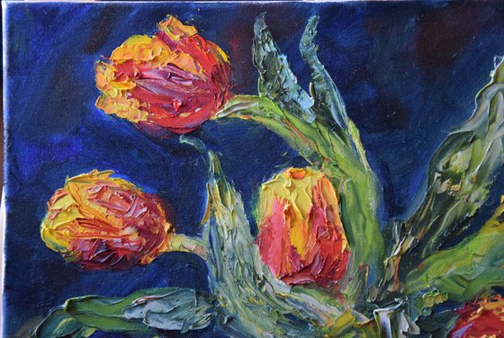 Oil original painting on canvas Flowers tulips