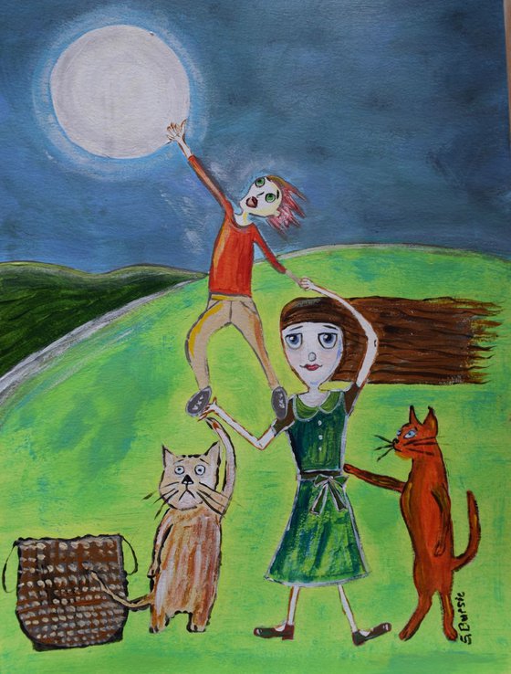 2 Children and 2 Cats trying to take the moon