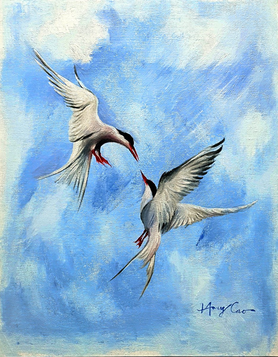 Impressionistic Animal Oil Painting By Henry Cao, 11 X 14, Kissing, Original Artwork