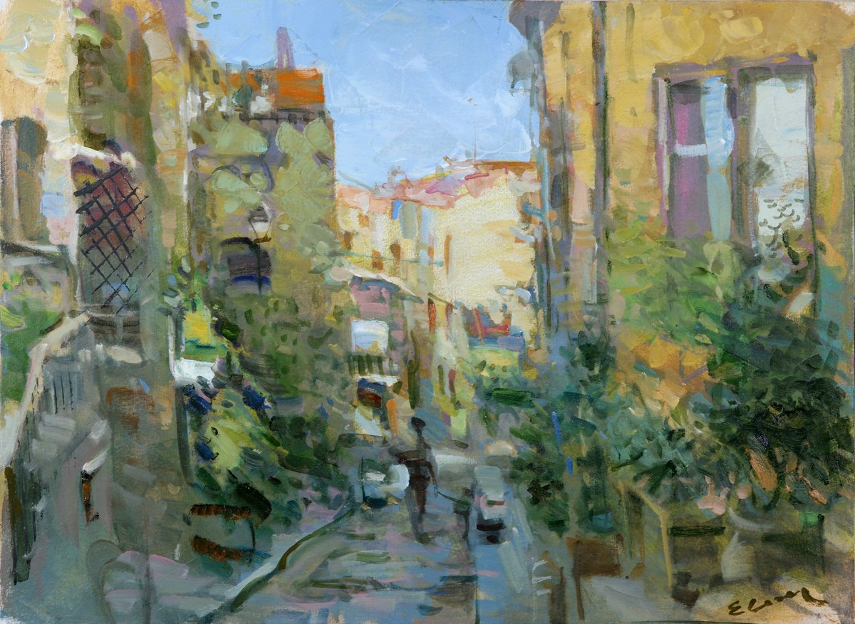 Expressive Oil Painting , Green Street By Eugene Segal, 22 X 16, Artwork For Sale On Artfinder