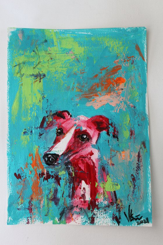 Dreamer - Dog- animal art painting - grey hound painting-whippet- dog lovers gift