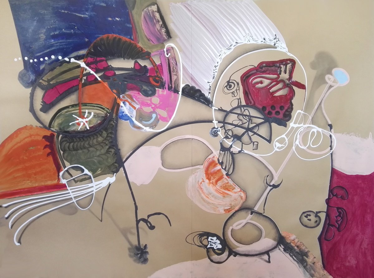 Surrealistic Animal Acrylic Painting By Stefano Mazzolini, 55 X 39", Qgmascr, Original Artwork