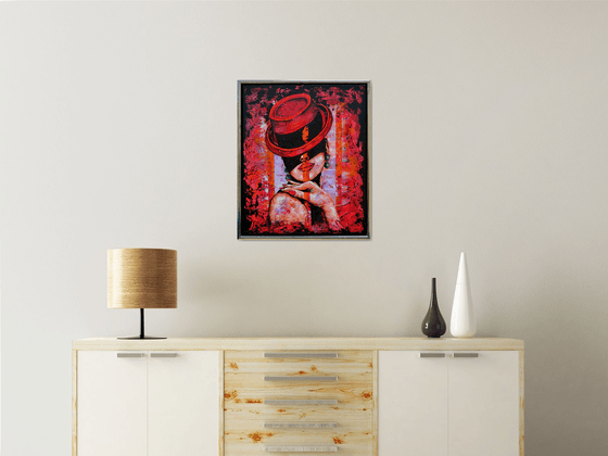 In The Shade - Original Modern Painting Art on Canvas with Floating Frame Ready To Hang