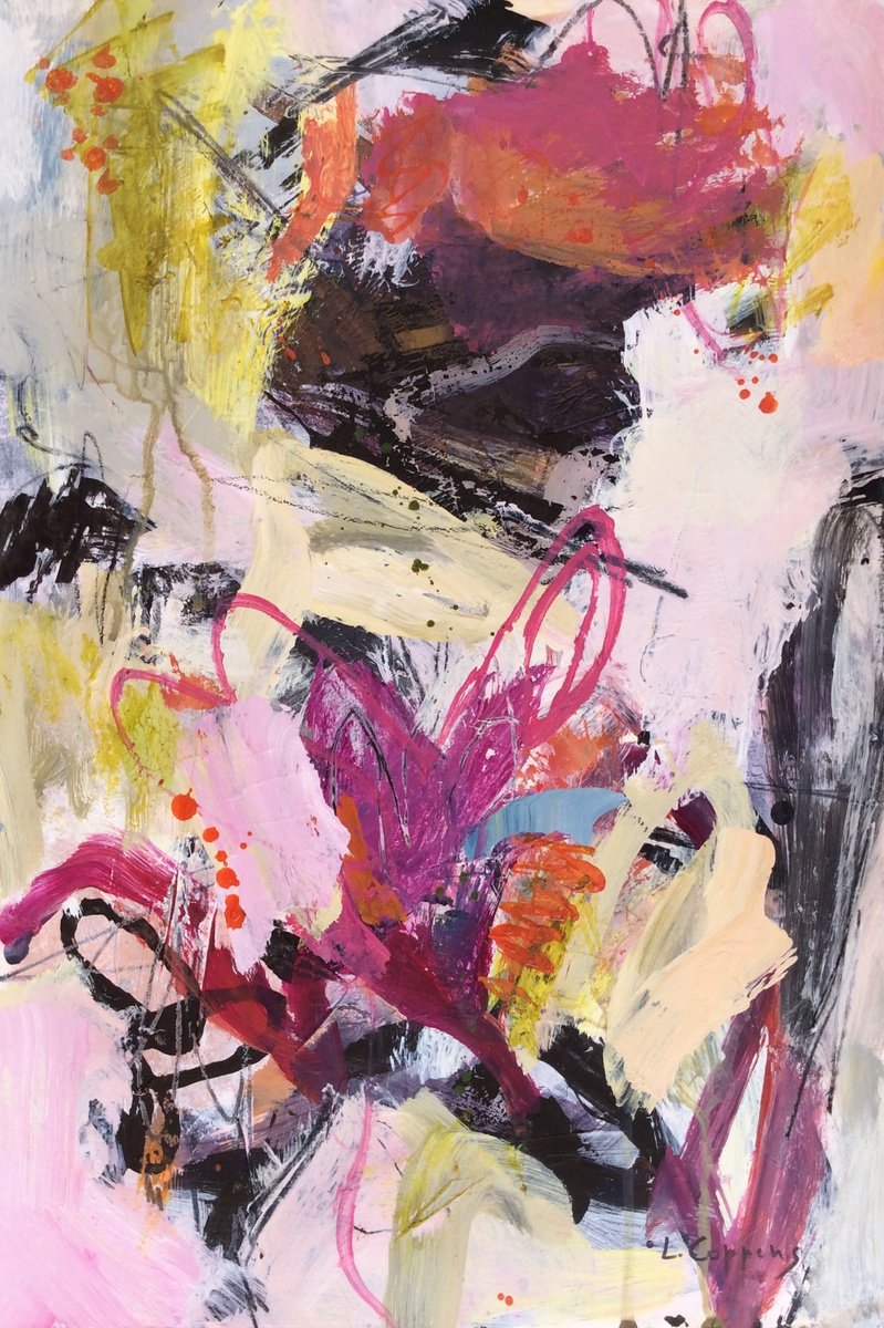 Expressive Botanical Acrylic Painting By Linda Coppens, 13 X 19", Lush Flora, Original Artwork