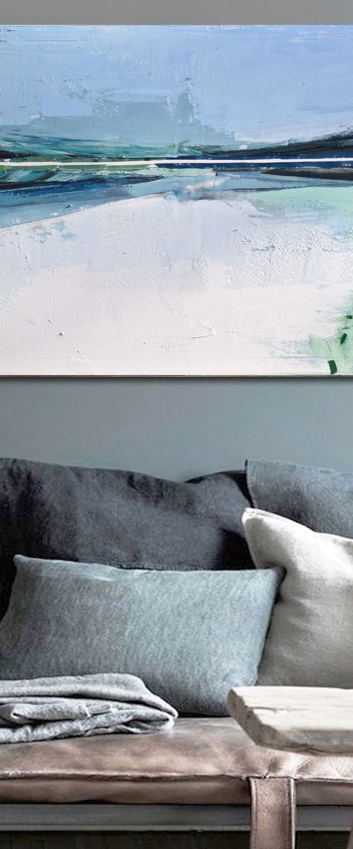 Oil painting, canvas art, stretched, "Lake 2" , 39.37/27.5 inches, (100/70cm). by Kariko ono