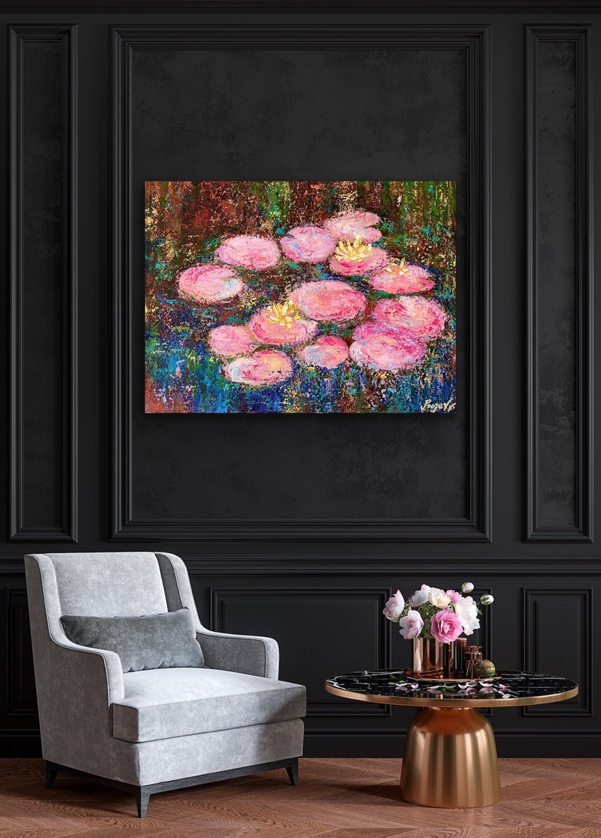 Impressionistic Botanical Acrylic Painting By Pooja Verma, 31 X 24", Midsummer Evening, Original Artwork