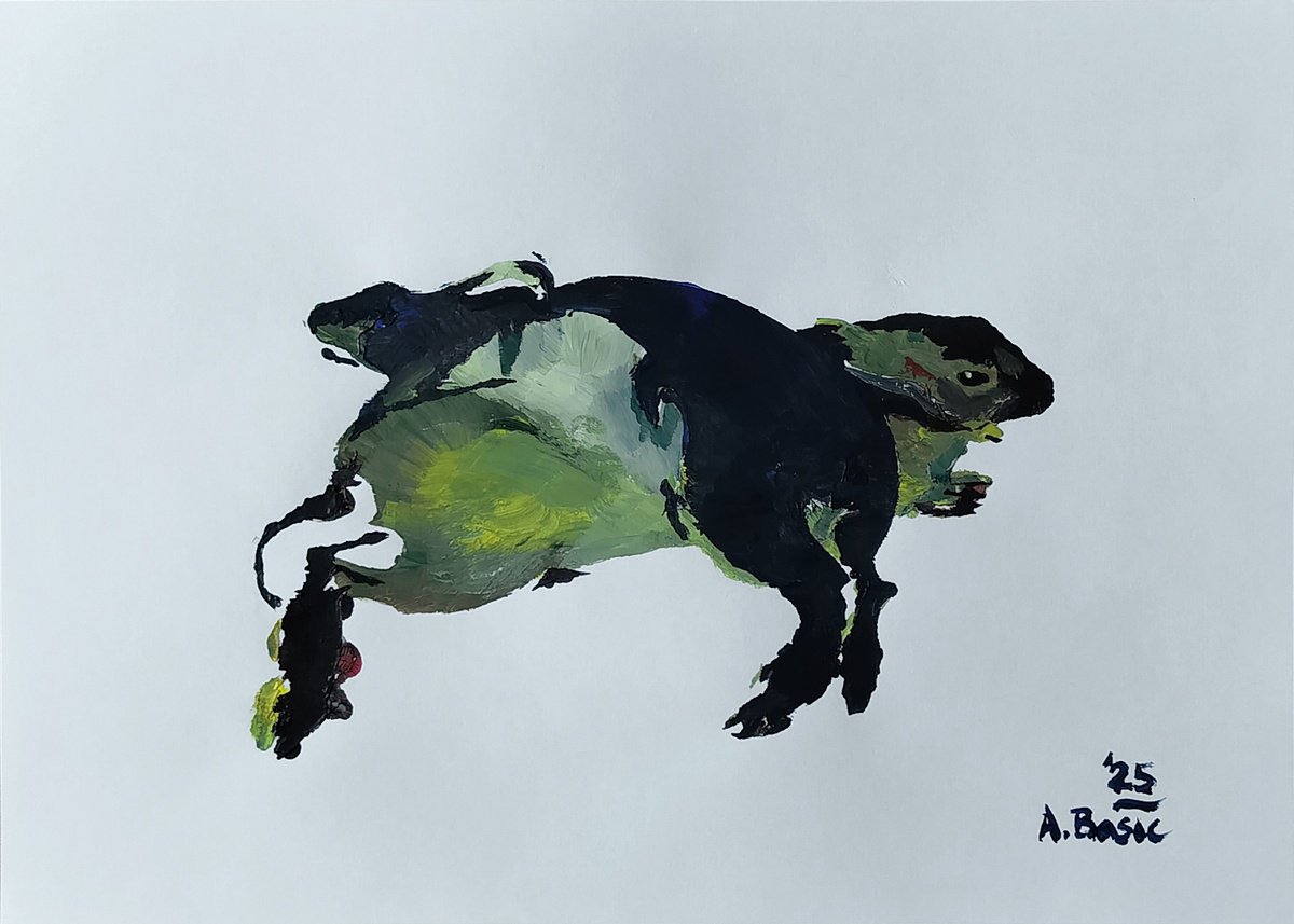 Expressive Animal Acrylic Painting By Aleksandar Basic, 17 X 12, Two B, Original Artwork