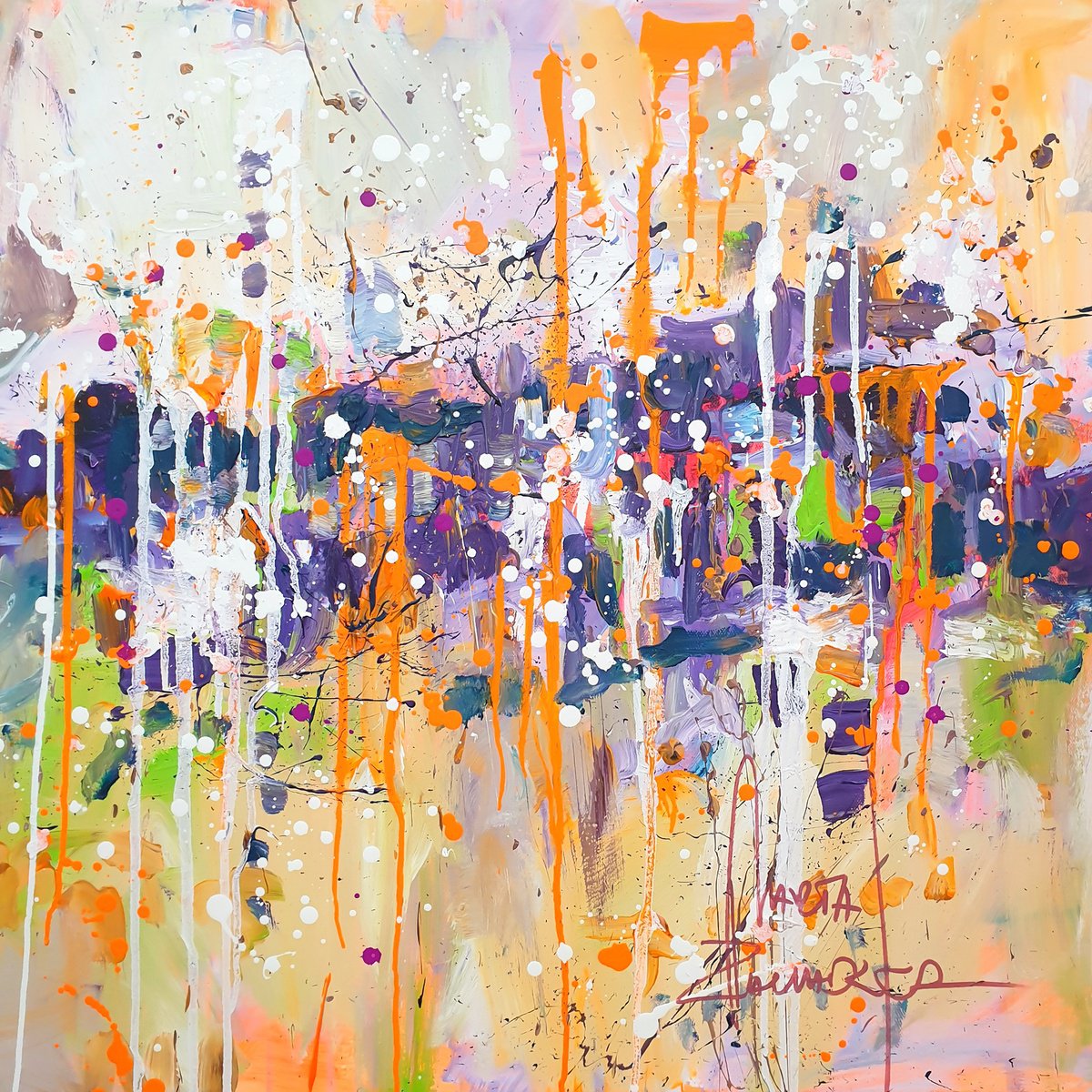 Abstract Acrylic Painting By Marta Zawadzka, 28 X 28", Purple Forest, Original Artwork