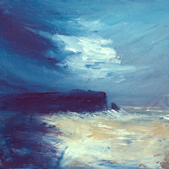 Headland, blue and white British coastal seascape landscape