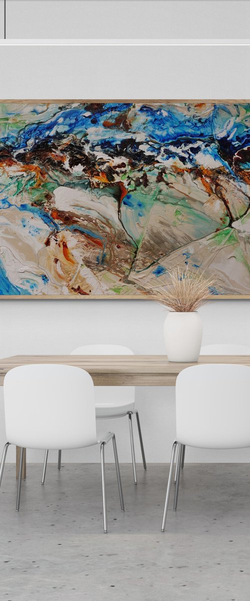 Oxide Nature 270cm x 120cm Blue Cream Oxide Textured Abstract Art by Franko