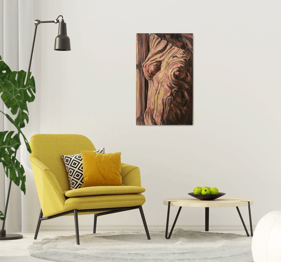 TORSO - Nude art, original painting, oil on canvas, brown, female body, love, figure, interior art home decor, gift for him