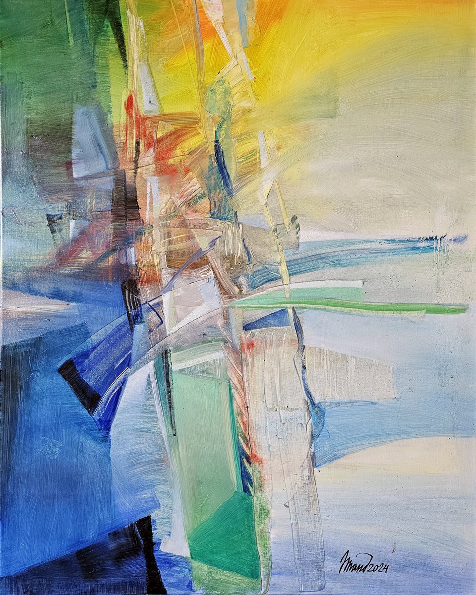 Abstract Oil Painting By Taidakov Nikolai, 31 X 39", Waiting For A Weather Change, Original Artwork