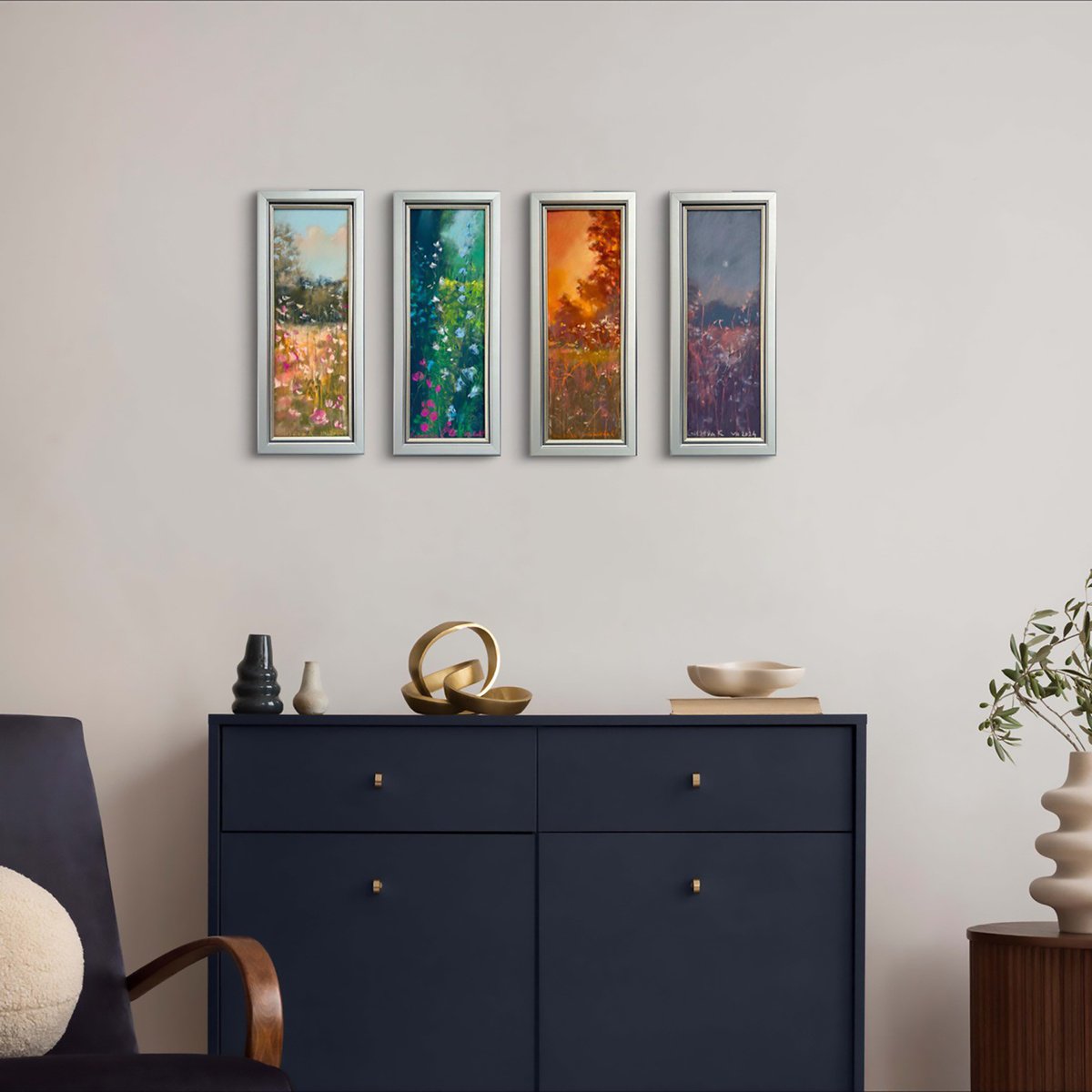 Impressionistic Landscape Pastel Drawing By Kateryna Guseva, 7 X 17", Morning, Original Artwork