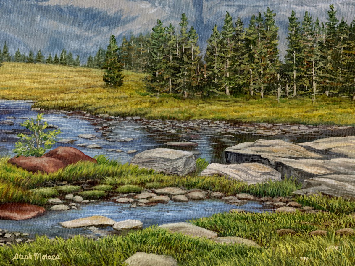 Photorealistic Oil Painting , Alpine Pond And Meadow By Steph Moraca, 19 X 15, Artwork For Sale On Artfinder