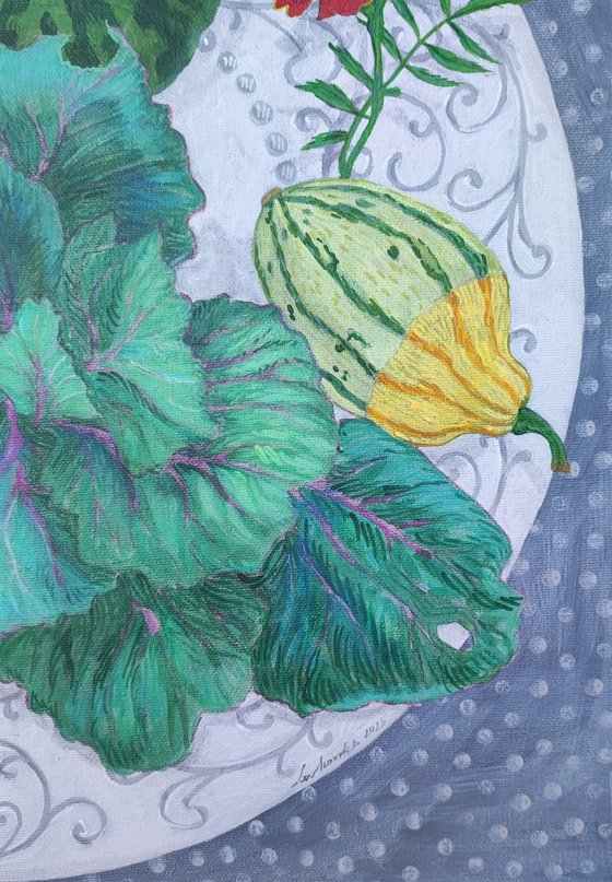 Cabbage Mars and Marigold on a white plate