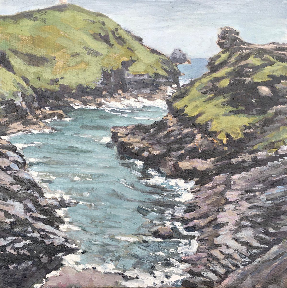 Impressionistic Landscape Oil Painting By Louise Gillard, 12 X 12", Boscastle, Incoming Tide, Original Artwork