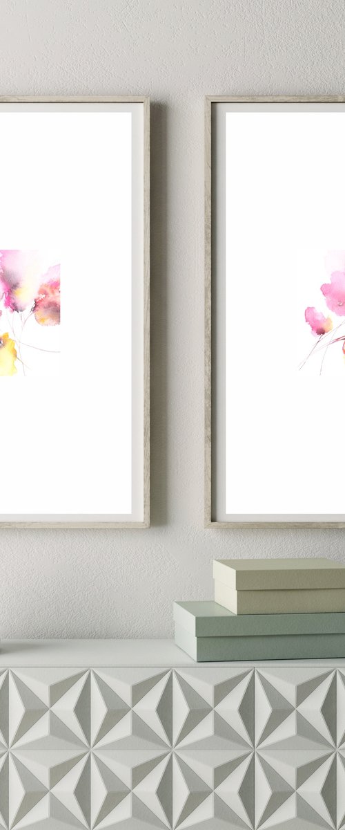 Abstract floral painting, diptych Sunny tune by Olga Grigo
