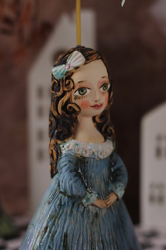 Little Girl in Blue. Hanging sculpture, bell doll by Elya Yalonetski