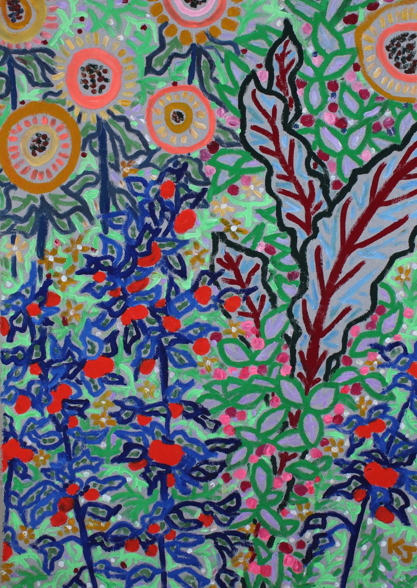 Expressive Botanical Acrylic Painting By Katie Jurkiewicz, 33 X 48", Fresh Veggies, Original Artwork