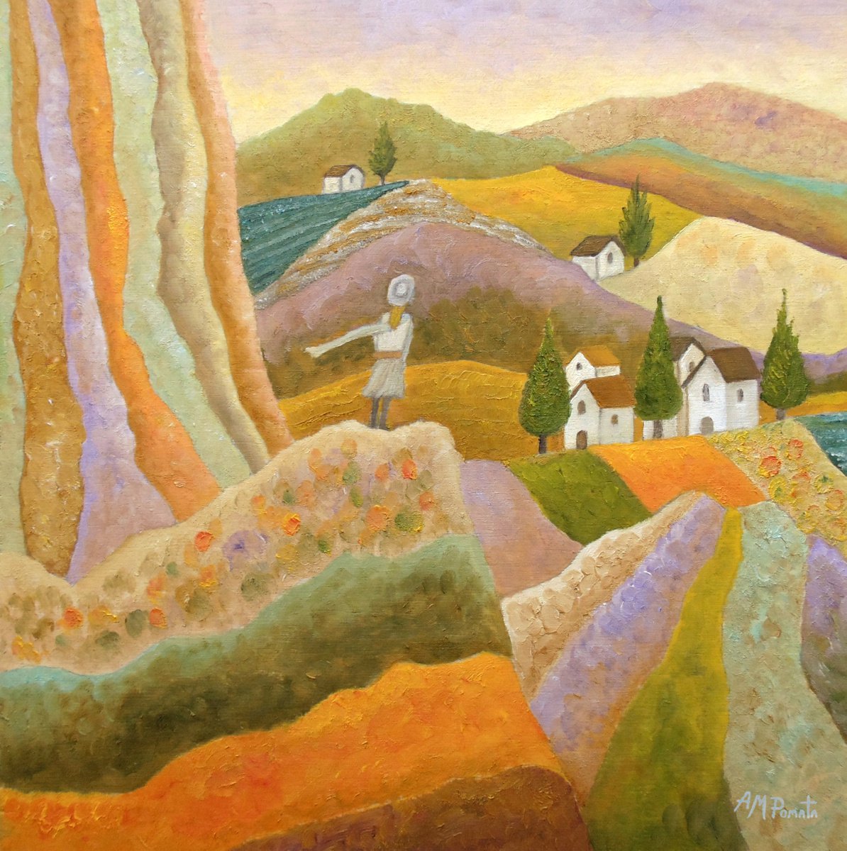 Impressionistic Landscape Oil Painting By Angeles M. Pomata, 8 X 8, Not Everlasting Headwind, Original Artwork